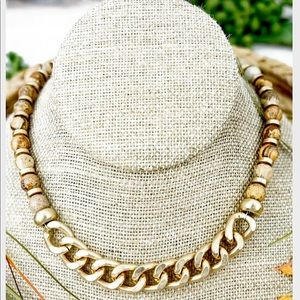 Brown Jasper Stone and Chunky Chain Necklace